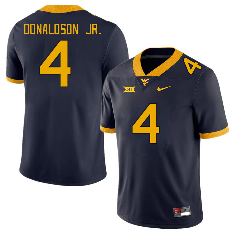 Men #4 CJ Donaldson Jr. West Virginia Mountaineers College Football Jerseys Stitched Sale-Navy - Click Image to Close